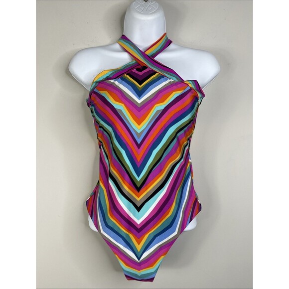 Trina Turk Women's Louvre Reversible High Neck One-piece Swimsuit Size 6 - Picture 1 of 13